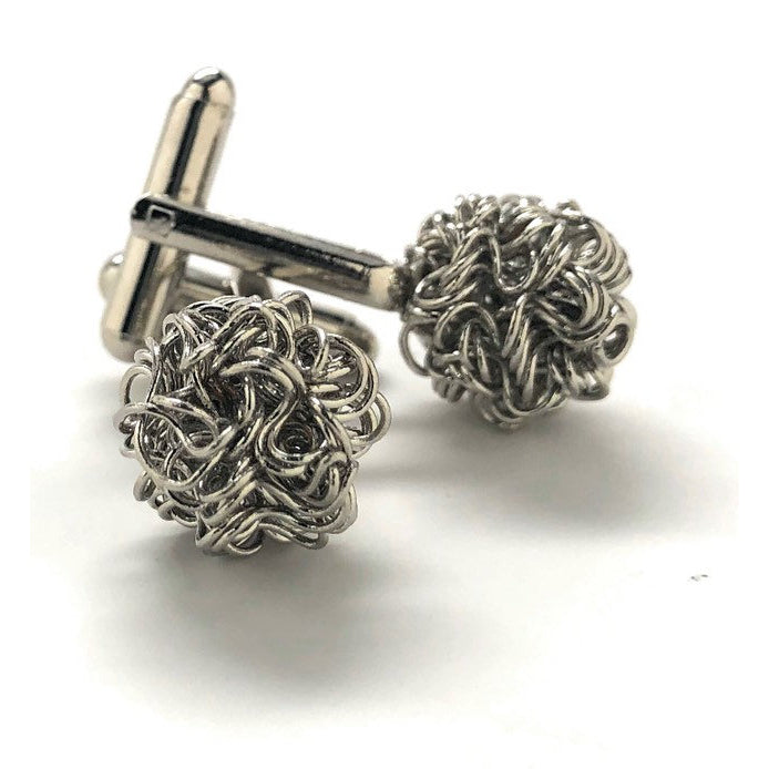 Silver Coil Ball Cufflinks Woven Cool Design Cuff Links Image 4
