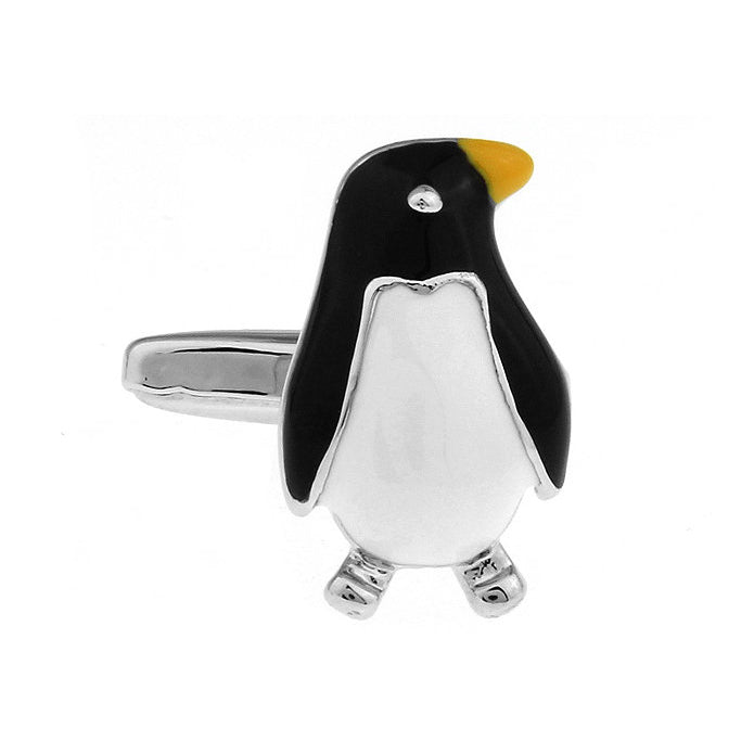 Silver BLack White Penguin Yellow Nose Antarctic Standing Penguin Cufflinks Cuff Links Image 1