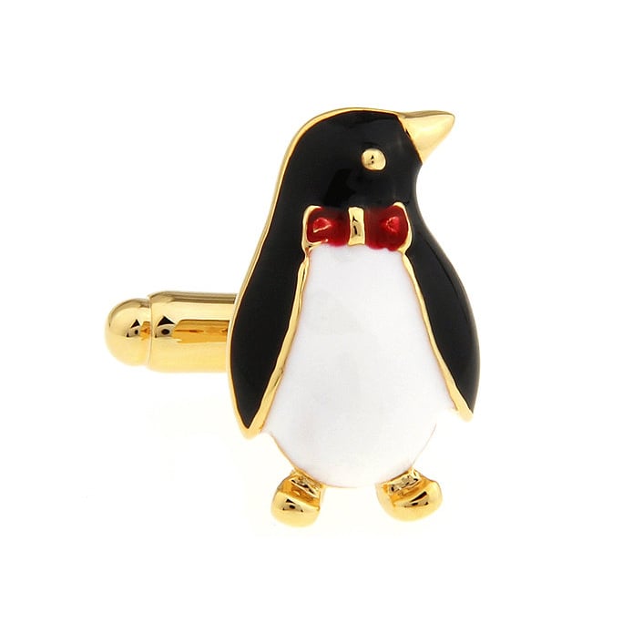 Gold Black White Penguin Fancy RedBowtie Penguin Cufflinks Cuff Links Image 1
