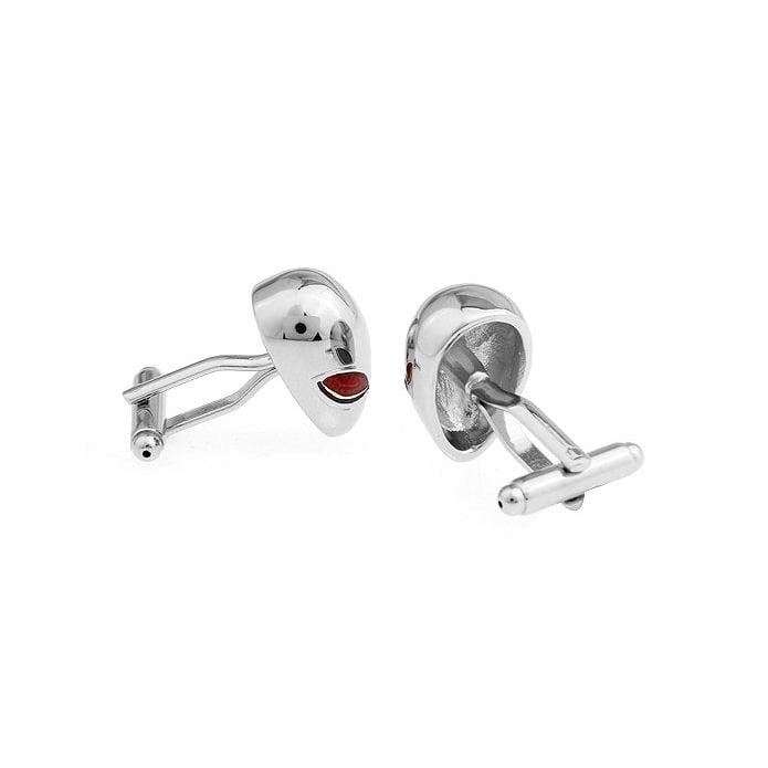 Alien Jewelry Cufflinks The Grays Are Here Sci Fi Silver Tone Alien Head Red Eyes Bullet Post UFO Cuff Links White Image 2