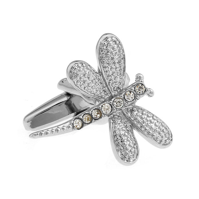 Crystal Dragonfly Cufflinks Silver Toned Beautiful FLying Dragonfly Bug Cuff Links Image 1