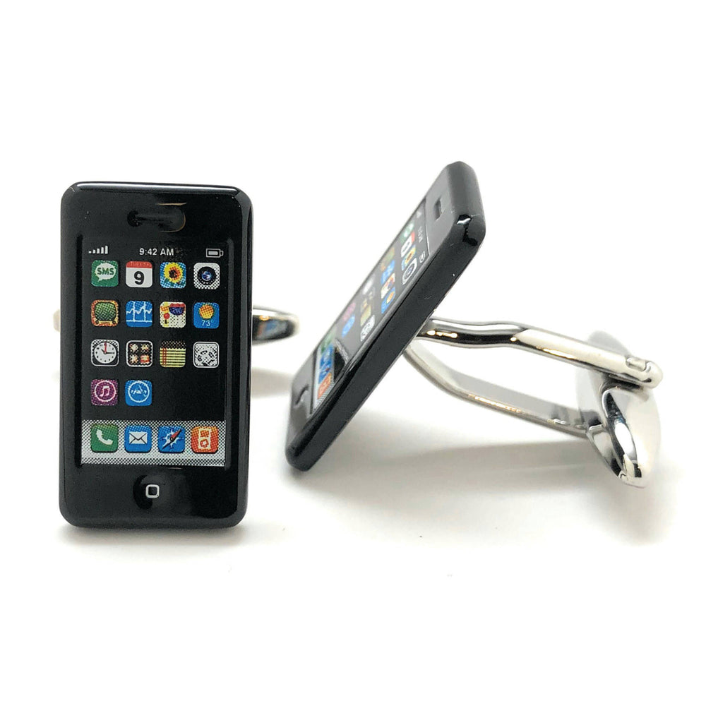 Smart Phone Cufflinks Black Edition Nerdy Party Master Telephone Bullet Backing Very Cool Cuff Links Handheld Personal Image 2