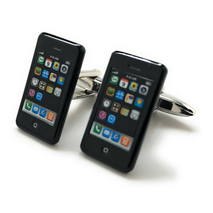 Smart Phone Cufflinks Black Edition Nerdy Party Master Telephone Bullet Backing Very Cool Cuff Links Handheld Personal Image 4