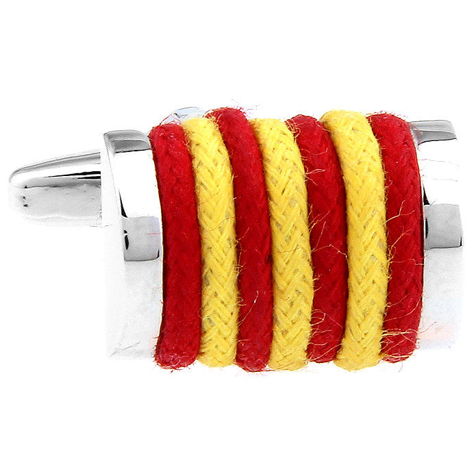 Mens Cufflinks Red and Gold Yellow Rope Silver Wrapped Rope Barrel Cuff Links Image 1