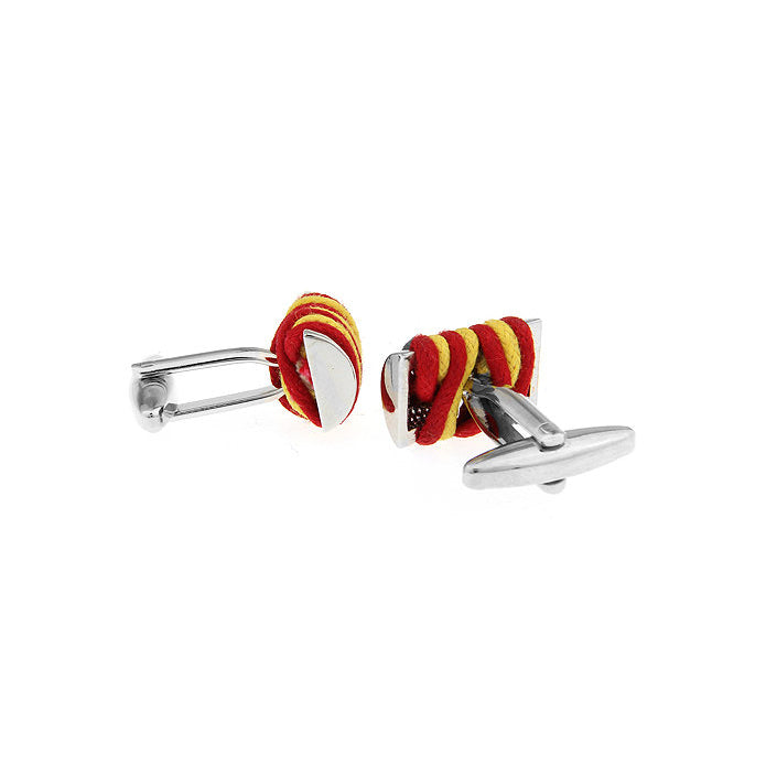 Mens Cufflinks Red and Gold Yellow Rope Silver Wrapped Rope Barrel Cuff Links Image 2