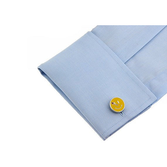 Time To Be Happy Cufflinks Yellow Smiley Face Cuff Links White Elephant Gifts Image 3