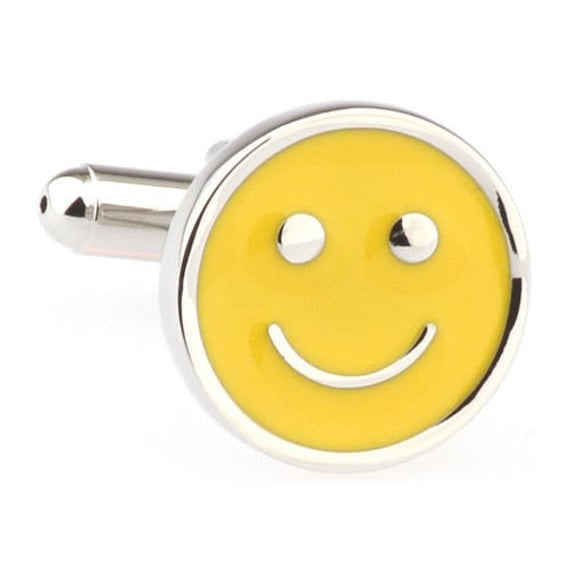 geek Jewelry Cufflinks Dont Worry Be Happy Yellow Smiley Face Cuff Links White Elephant Gifts Image 1