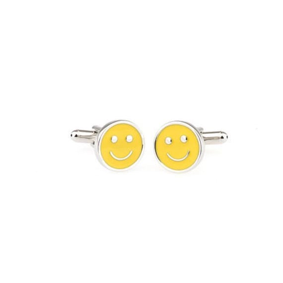 geek Jewelry Cufflinks Dont Worry Be Happy Yellow Smiley Face Cuff Links White Elephant Gifts Image 2