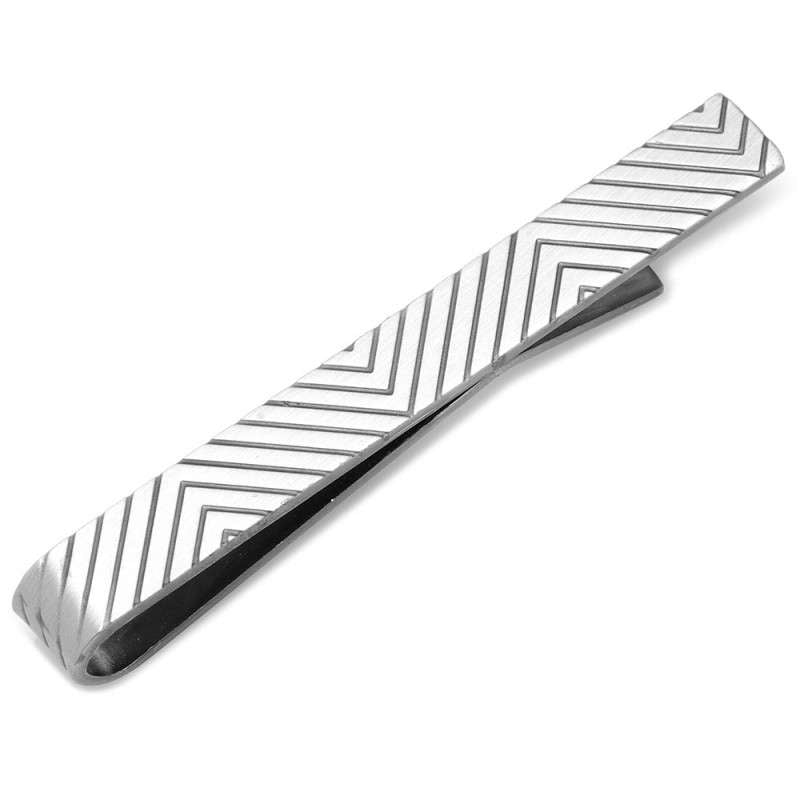 Tie Bar Silver Etched Brushed Silver Chevron Pattern Blakes Tie Bar Formal Wear Fathers Day Gifts Image 1