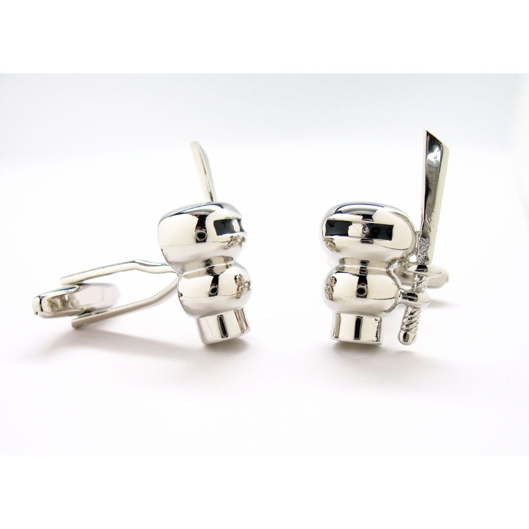 Little Ninja Cufflinks Shiny Silver Power Warrior Cufflinks Cuff Links White Elephant Gifts Image 1