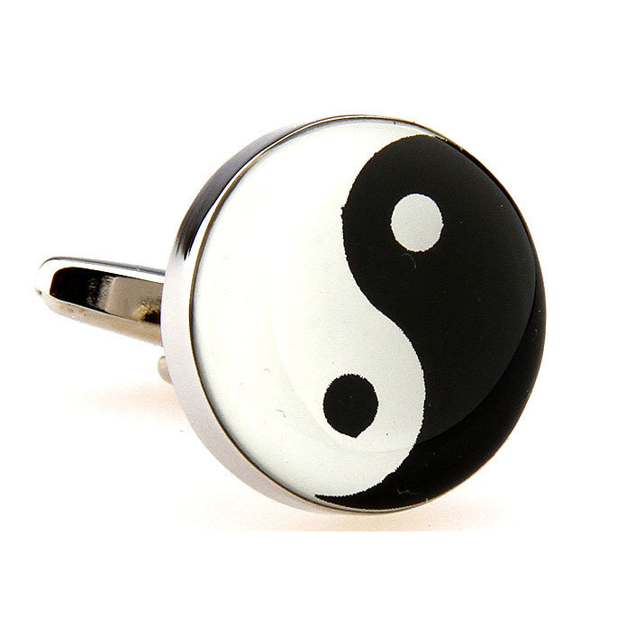 Eastern Thought Religion and Zen Yin Yang Black and White Heavy Thick Cufflinks Cuff Links Image 1