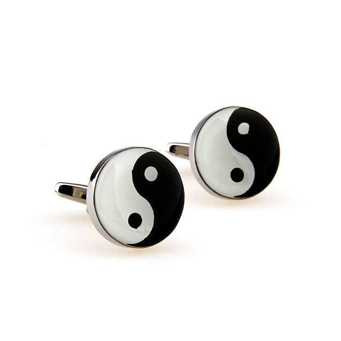 Eastern Thought Religion and Zen Yin Yang Black and White Heavy Thick Cufflinks Cuff Links Image 2