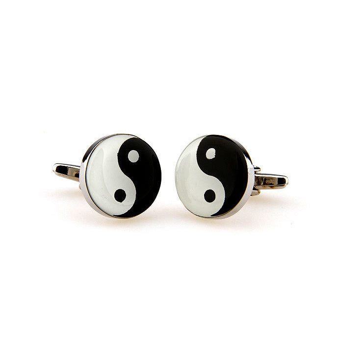 Eastern Thought Religion and Zen Yin Yang Black and White Heavy Thick Cufflinks Cuff Links Image 3