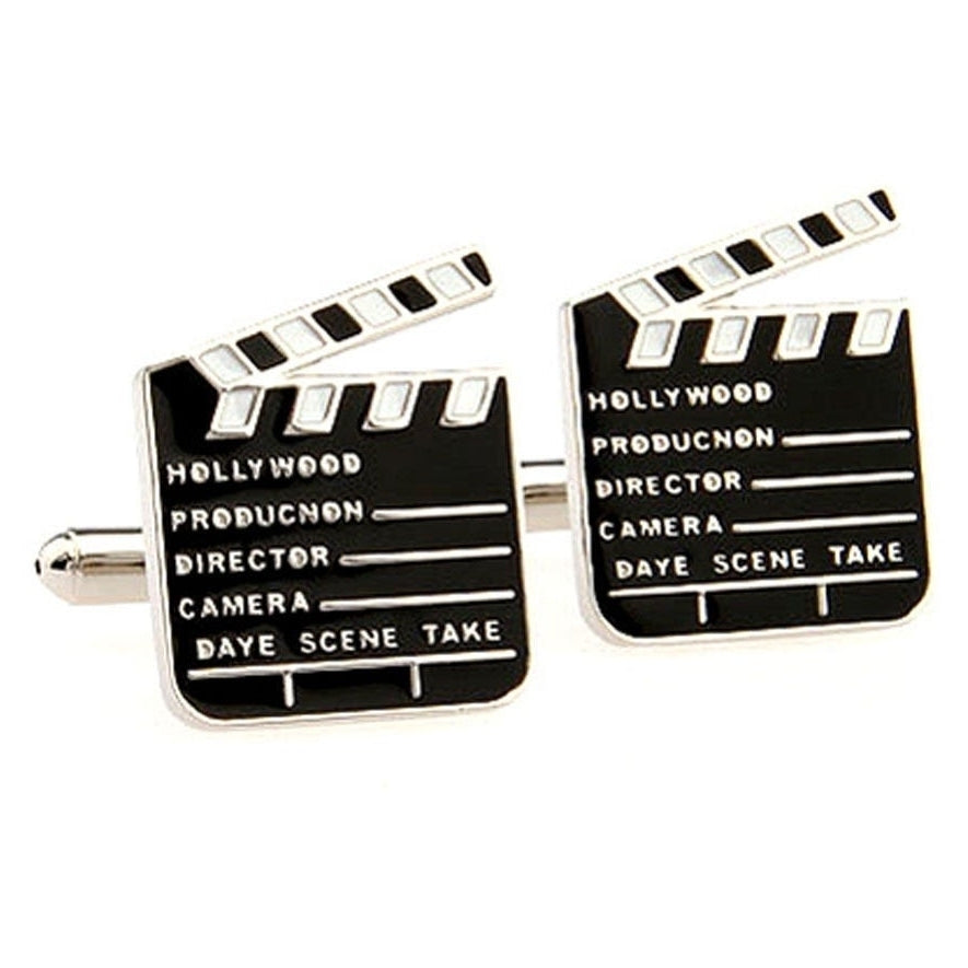 Movie Clapboard Cufflinks Silver Tone Classic Hollywood Old School Motion Pictures Buff Film Industry Classic Cuff Links Image 1