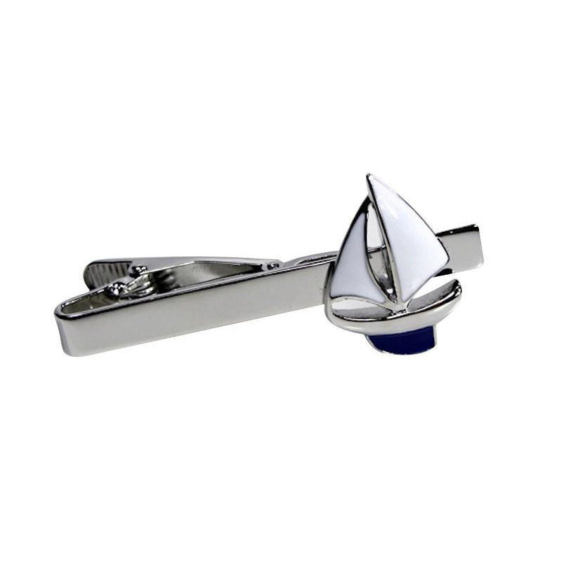 Sailboat Sailor Tie Clip Tie Bar Silver Tone Very Cool Comes with Gift Box Image 1