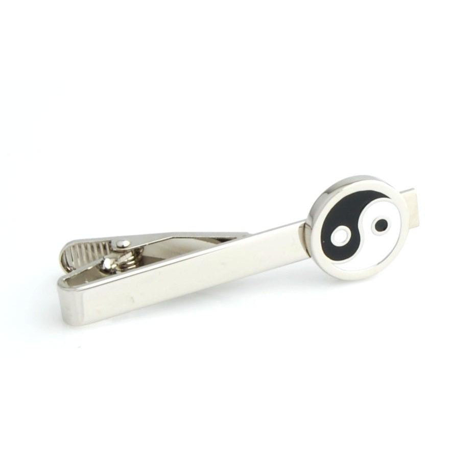 Yin and Yang Zen Peace Black and White Tie Clip Tie Bar Silver Tone Very Cool Comes with Gift Box Image 1
