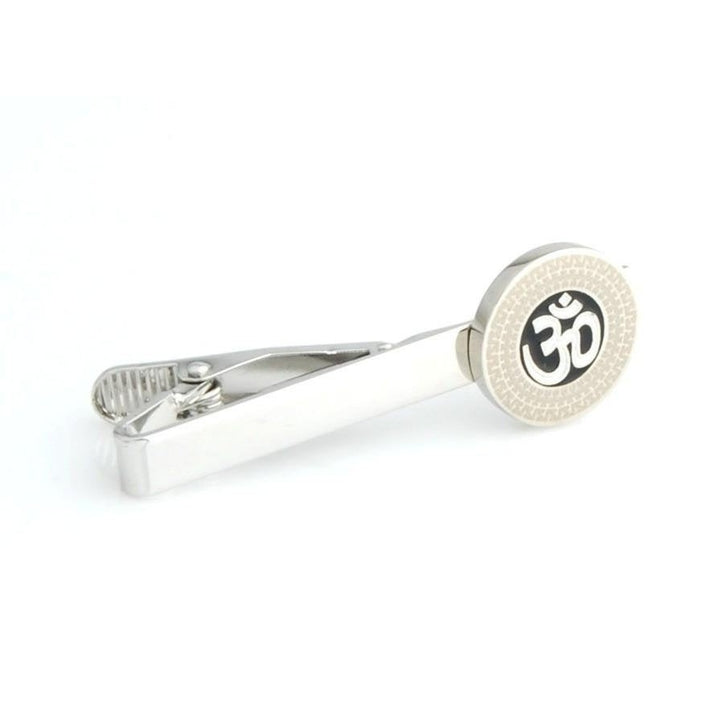 Om Symbol Spirituality and Meditation Tie Clip Tie Bar Silver Tone Very Cool Comes with Gift Box Image 1