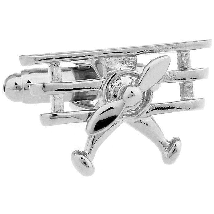 Silver Tri Plane Novelty Cufflinks Cuff Links Airplane Pilot Air Force Image 1