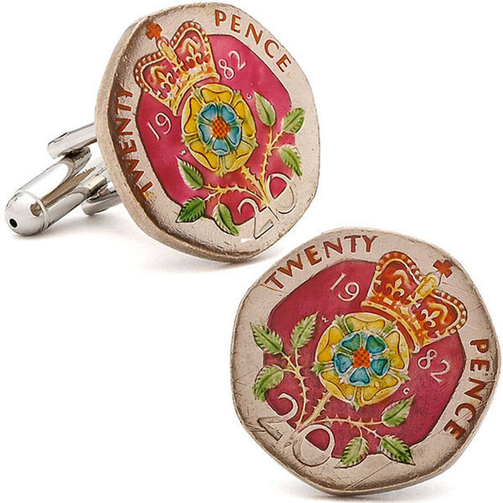 Birth Year Enamel Cufflinks British Enamel Coin Jewelry Royal Crown Red Hand Painted England Jewelry World Cuff Links Image 1