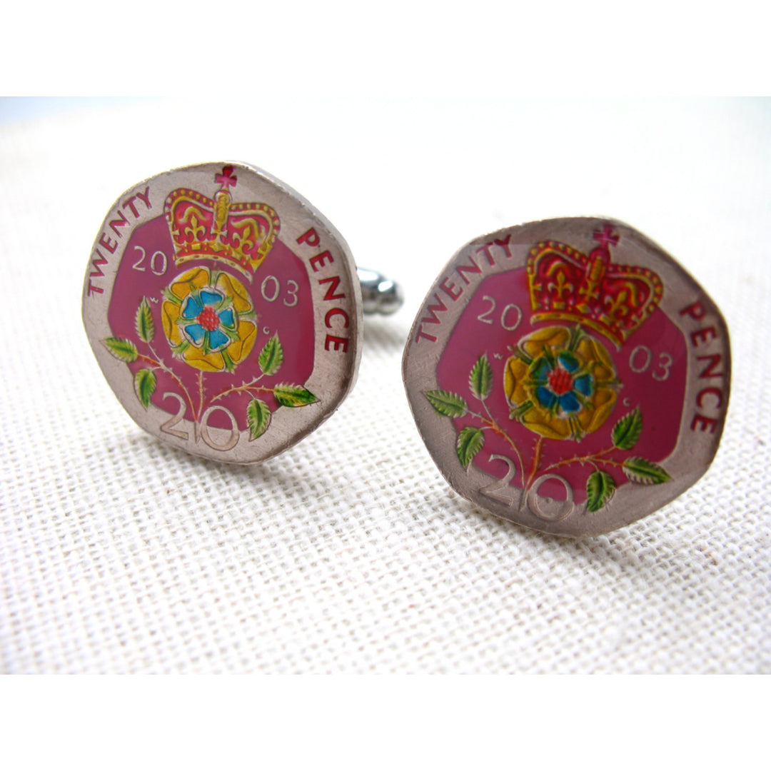 Birth Year Enamel Cufflinks British Enamel Coin Jewelry Royal Crown Red Hand Painted England Jewelry World Cuff Links Image 2