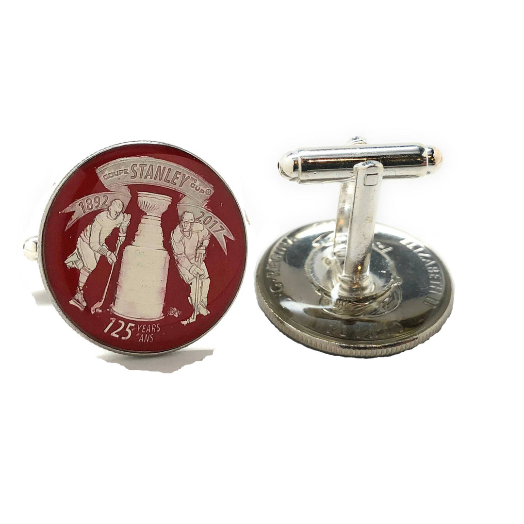 Enamel Cufflinks Hand Painted Red Edition NHL Ice Hockey Cuff Links Stanley Cup Trophy Winner 20017 Canadian Quarter Image 4