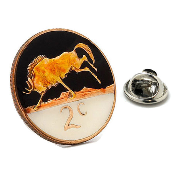 Enamel Pin South Africa Enamel Coin Lapel Pin Tie Tack Collector wildebeest Pin Royal Black Copper Travel Souvenir Hand Image 1