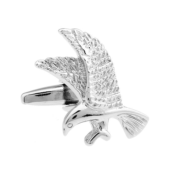 Mens Cufflinks Silver Tone Flying High North American Bald Eagle Bird Cuff Links Comes with Box Image 1