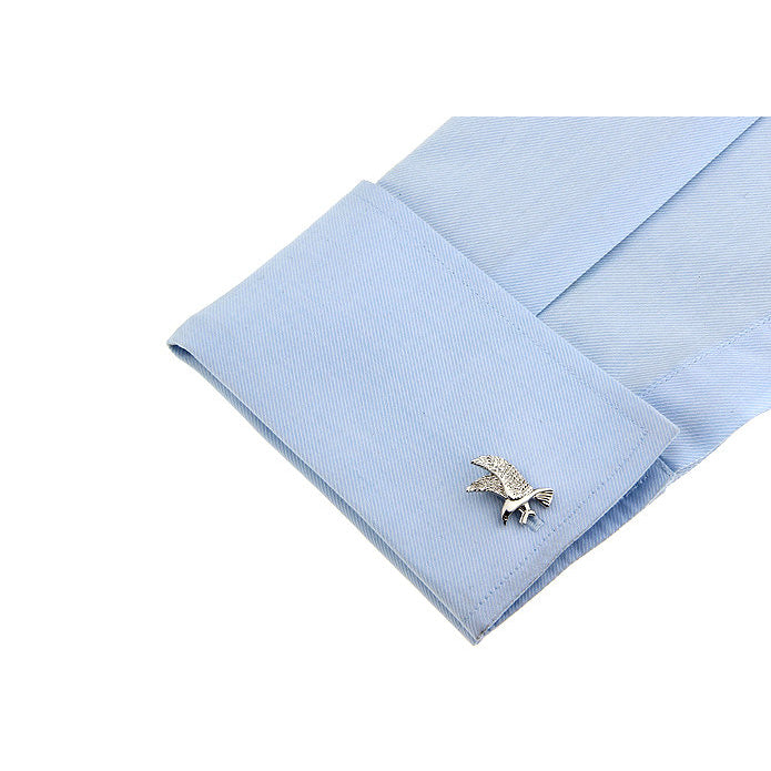Mens Cufflinks Silver Tone Flying High North American Bald Eagle Bird Cuff Links Comes with Box Image 3
