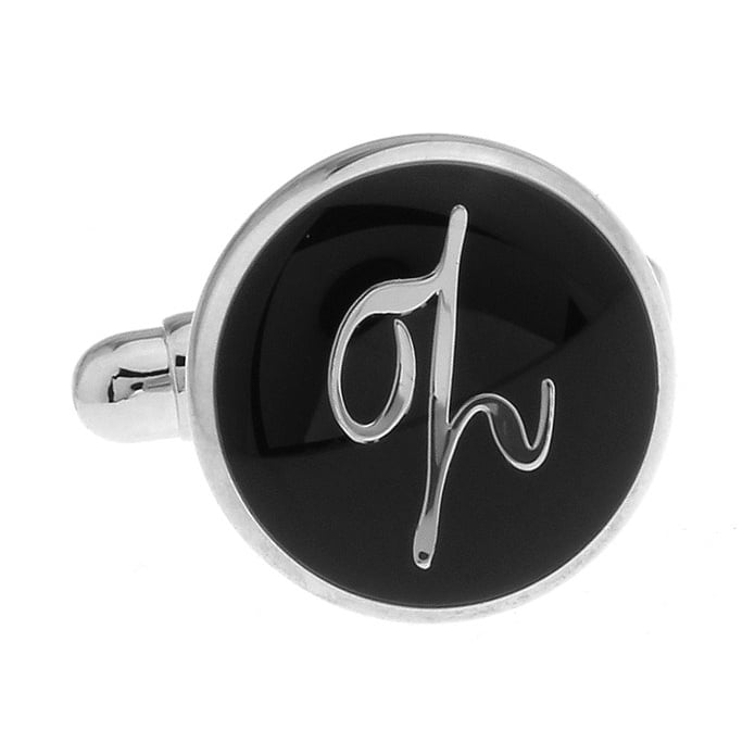 Silver Round Black Enamel Script Letters Z Cufflinks Cuff Links Groom Father of the Bride Wedding Marriage Anniversary Image 1