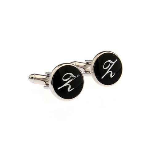 Silver Round Black Enamel Script Letters Z Cufflinks Cuff Links Groom Father of the Bride Wedding Marriage Anniversary Image 3
