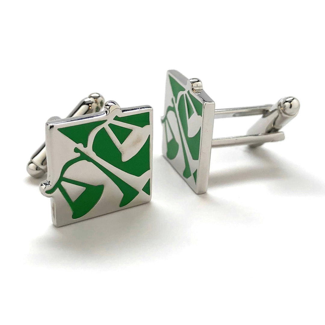 Scales of Justice Cufflinks Judge Law Lawyer Unique Silver Tone Green Enamel Cuff Links Comes with Gift Box Image 2