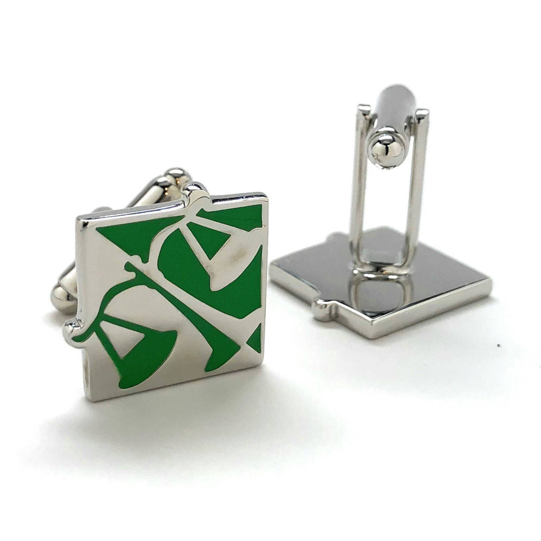 Scales of Justice Cufflinks Judge Law Lawyer Unique Silver Tone Green Enamel Cuff Links Comes with Gift Box Image 3