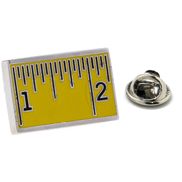 Ruler Enamel Pin Tape Measure Lapel Pin Silver Yellow Enamel Tie Tack Collector Pin Seamstress Builder Construction Image 1