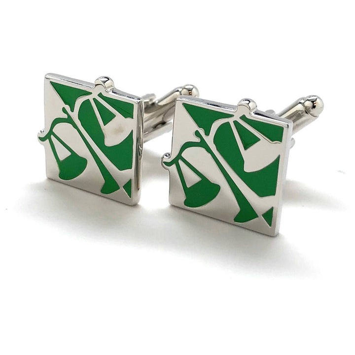 Scales of Justice Cufflinks Judge Law Lawyer Unique Silver Tone Green Enamel Cuff Links Comes with Gift Box Image 4