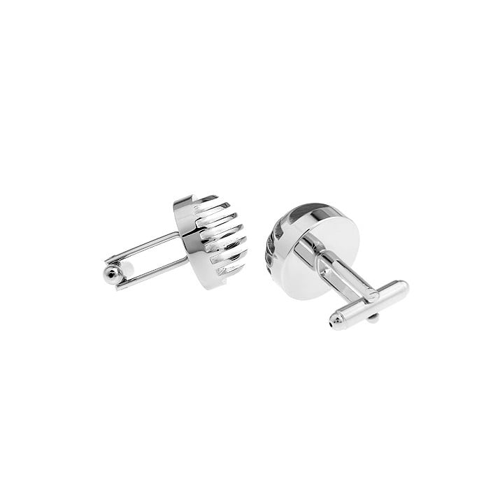 Unique Silver Round Solid Cut Thick Repp Stripes Cufflinks Cuff Links Image 2