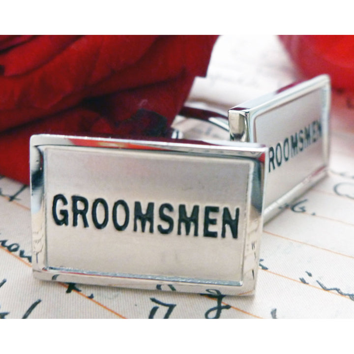 Grooms Men Cufflinks  Wedding Day Silver Toned Rectangle Bullet Post Cuff Links Great for Weddings Gift Box for the Boys Image 2
