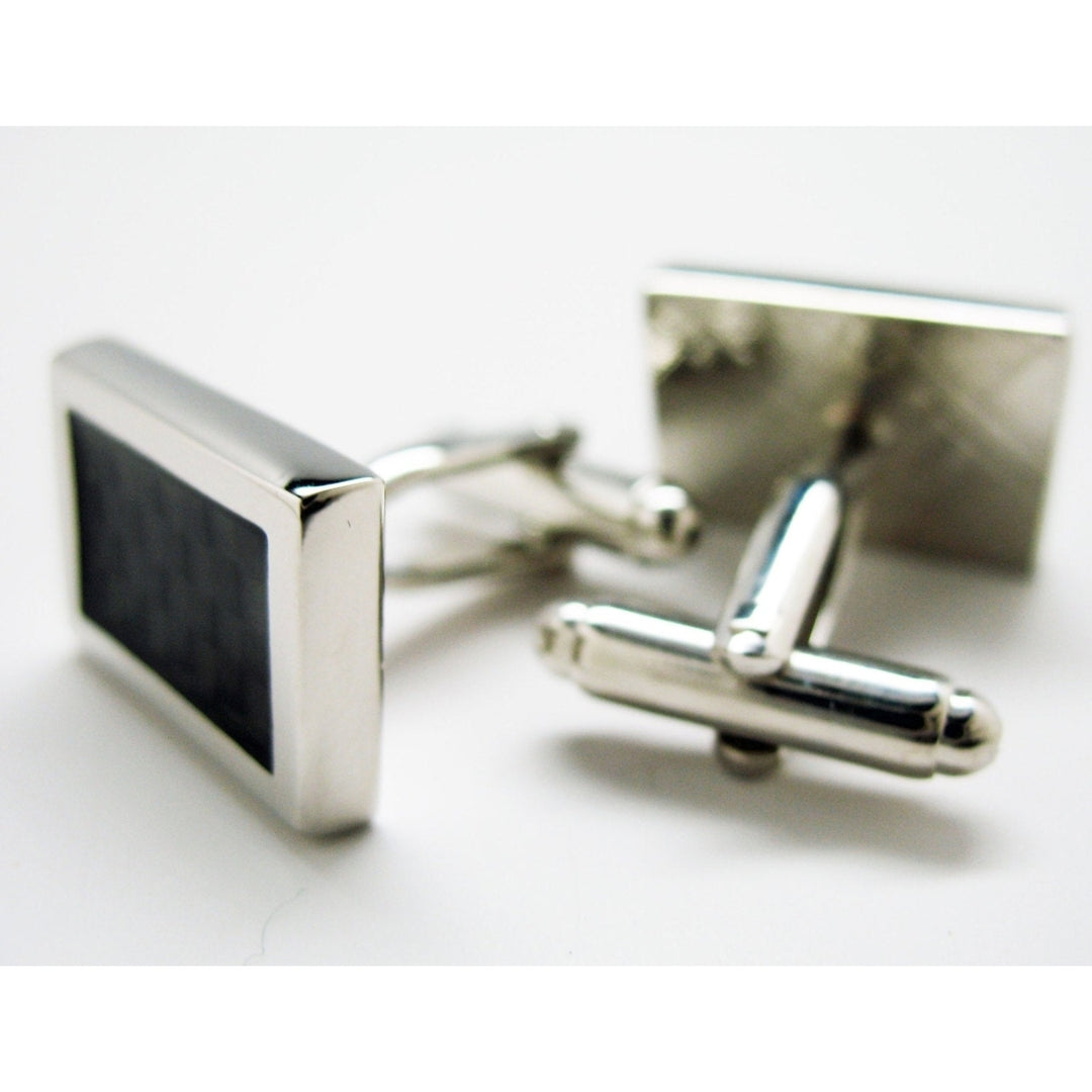 Modern Cut B Squared Cufflinks Silver Toned Black Inlay Classic Cuff Links Image 2