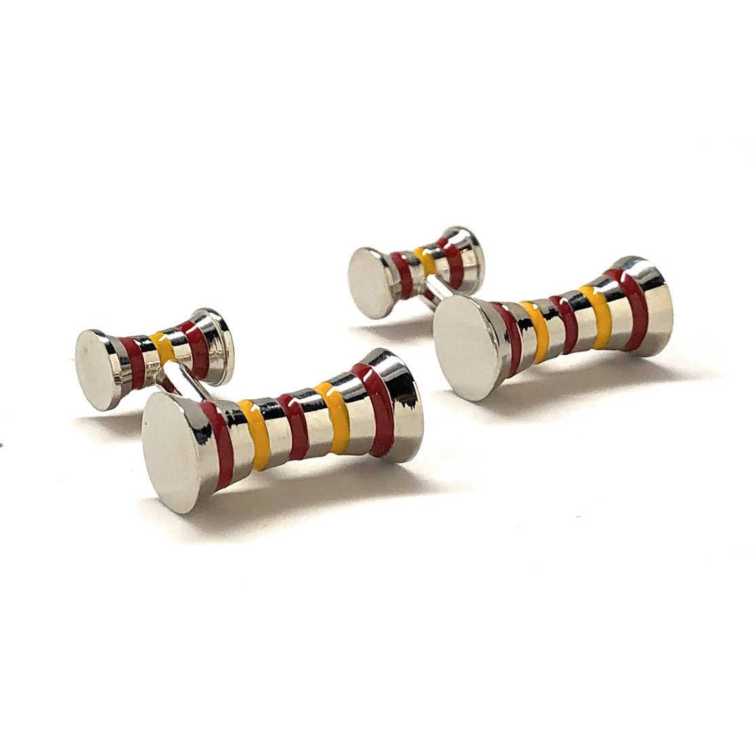 Variegated Stripes Cufflinks Yellow and Bronze Double Ended Barrel Straight Solid Post Cuff Links Comes with Box Image 2