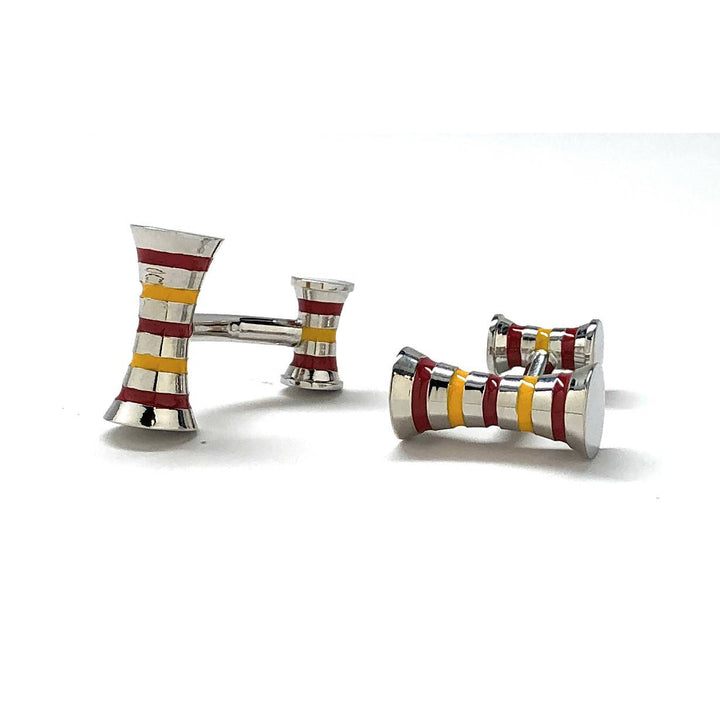Variegated Stripes Cufflinks Yellow and Bronze Double Ended Barrel Straight Solid Post Cuff Links Comes with Box Image 3