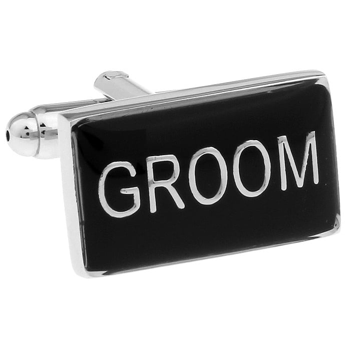 Groom Cufflinks Wedding Jewelry for Men Gift for Groom Black Enamel with Silver Tone Cuff Links  Great for Weddings Big Image 3