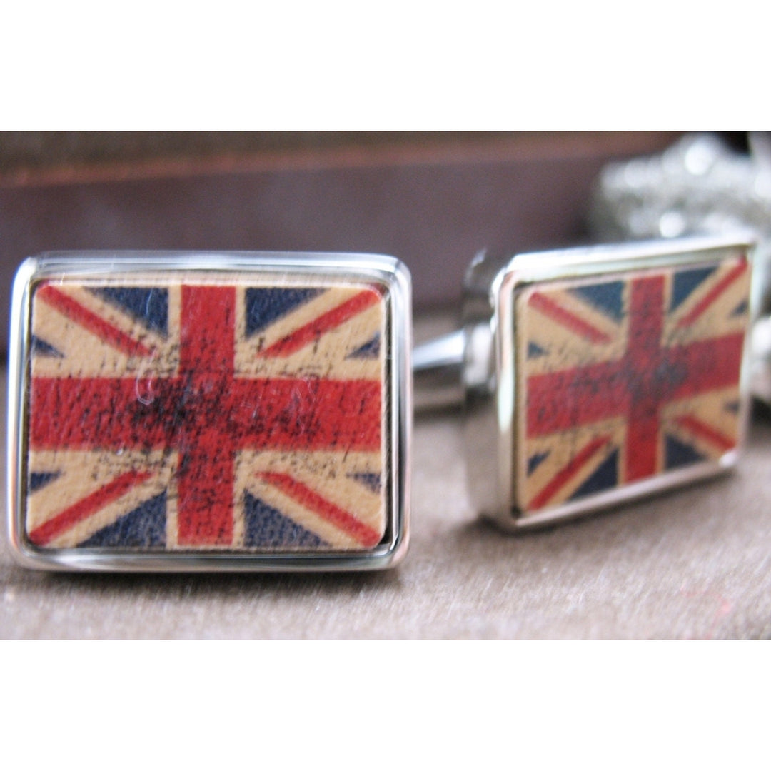 British Flag Cufflinks Vintage UK Old School Antique Look Cuff Links Image 2