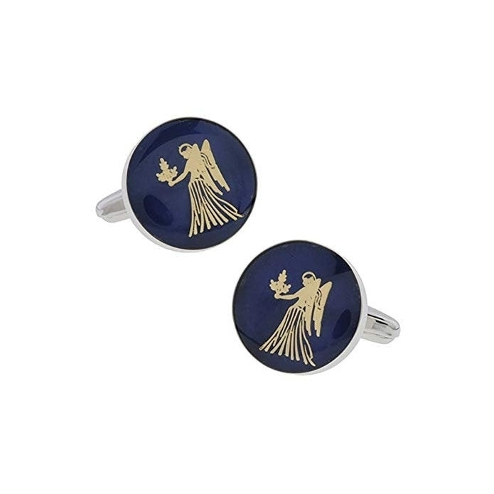 Virgo Zodiac Sign Cufflinks Deep Blue Enamel Gold Tone Symbol from Astrology Cuff Links Comes with Gift Box Image 1
