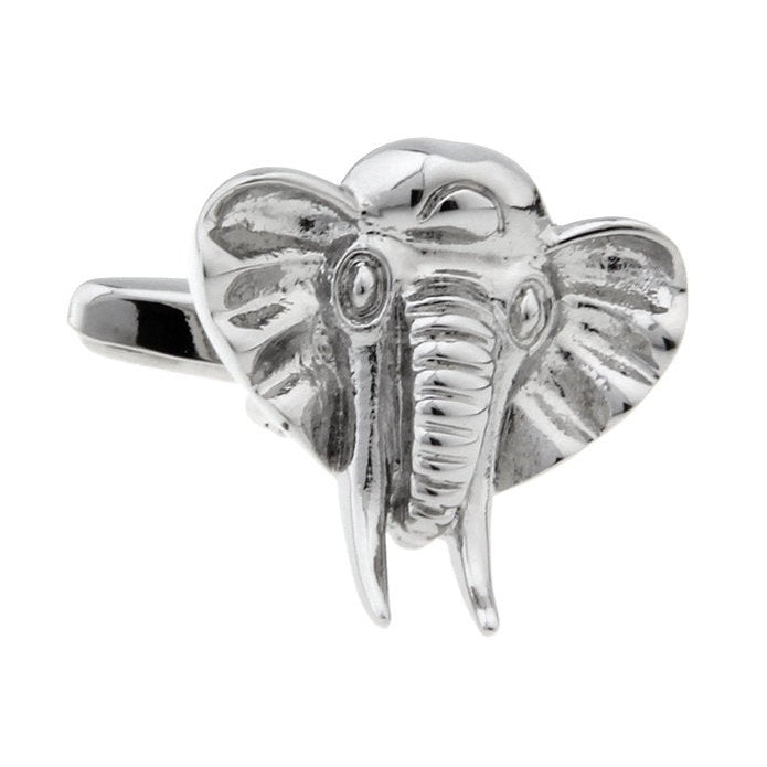 3D Elephant Cufflinks Silver Tone African Tusk Elephant Head Cuff Links Comes with Gift Box White Elephant Gifts Image 1