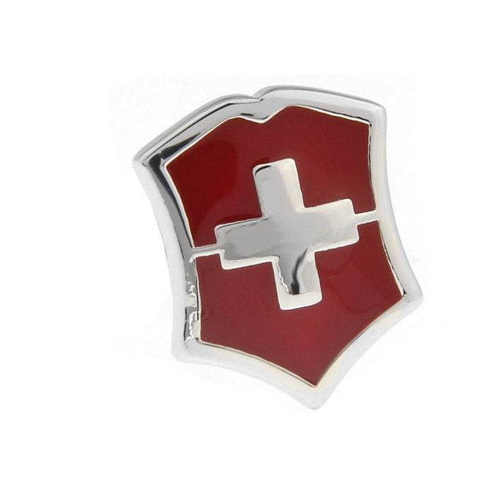 Enamel Pin Swiss Shield Lapel Pin Tie Tack Collector Pin Silver Red Enamel on Silver Image 2