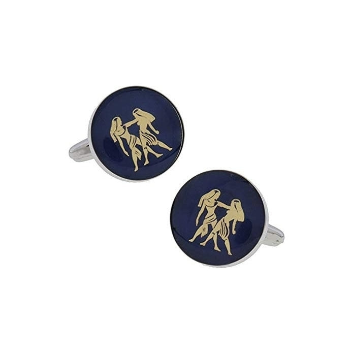Gemini Zodiac Sign Cufflinks Deep Blue Enamel Gold Tone Symbol from Astrology Cuff Links Comes with Gift Box Image 1