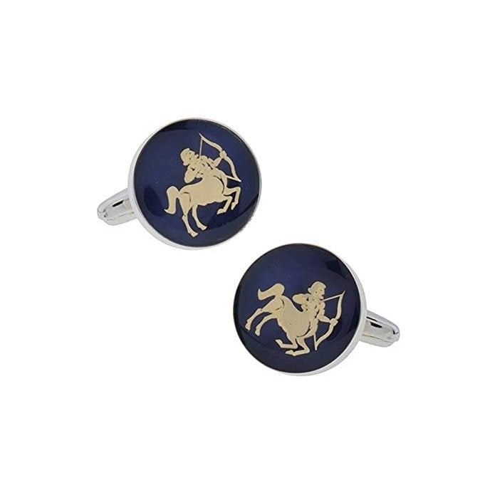 Sagittarius Zodiac Sign Cufflinks Deep Blue Enamel Gold Tone Symbol from Astrology Cuff Links Comes with Gift Box Image 1