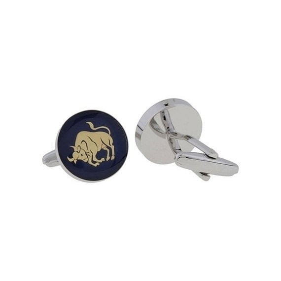 Taurus Zodiac Sign Cufflinks Deep Blue Enamel Gold Tone Symbol from Astrology Cuff Links Comes with Gift Box Image 2