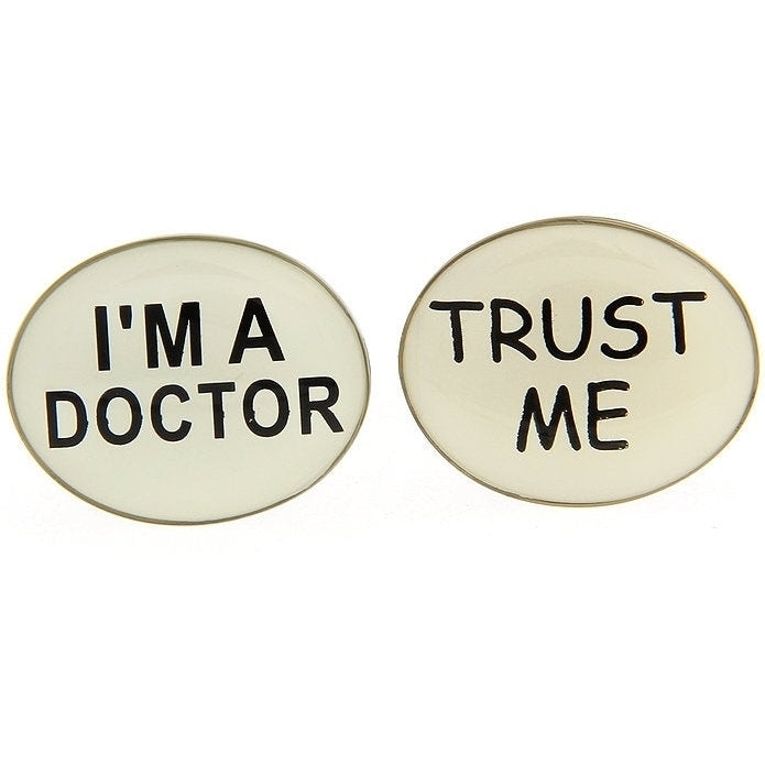 Trust me I am a Doctor Cufflinks White Enamel Business Cuff Links White Elephant Gifts Image 1