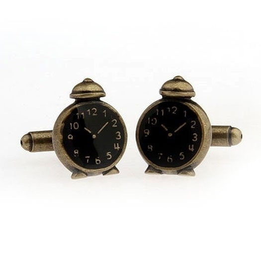 Alarm Clock Cufflinks Unique Rustic Antique Looking Comes with Gift Box Cool Fun Unique Cuff Links Non Working Movements Image 3
