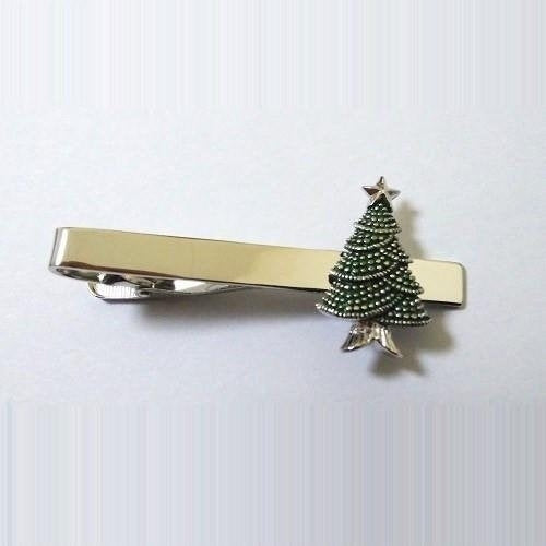 Christmas Tree Santa Claus Winter Tie Clip Tie Bar Silver Tone Very Cool Comes with Gift Box Image 1